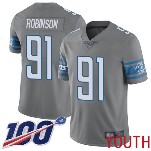 Detroit Lions Limited Steel Youth Ahawn Robinson Jersey NFL Football #91 100th Season Rush Vapor Untouchable